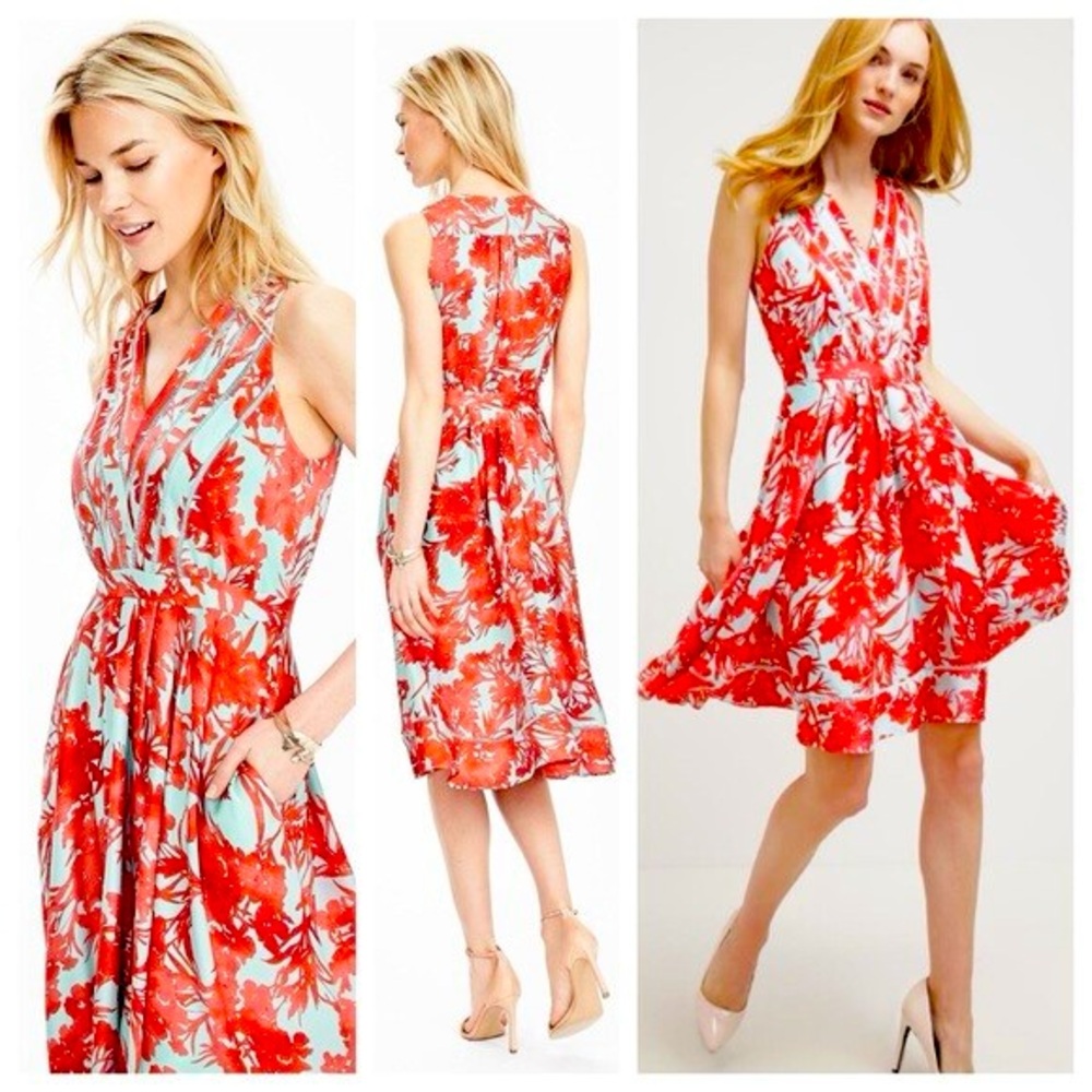 Banana Republic Floral VEE Dress in Candy Teal Women Size 2
